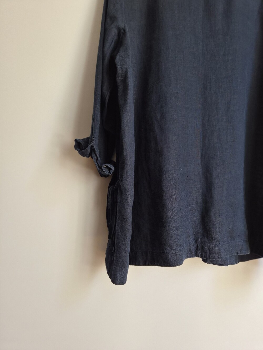 J. Jill Navy Blue Linen Side Tie Tunic Blouse Shirt Size 2X Lagenlook Minimalist - Picture 14 of 16